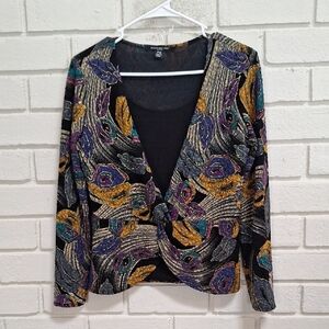 Briggs New York Multicolor Textured Front Twist Blazer/Top. Size Petite Small